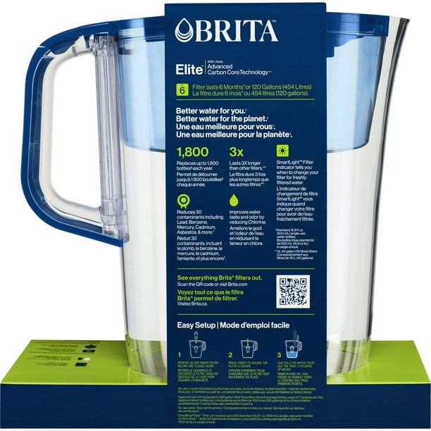 Système de filtration d'eau en pichet Brita, modèle Soho blanc de 5 tasses  avec 1 filtre de rechange 