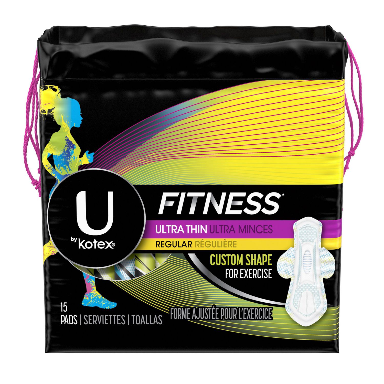 U by Kotex Fitness Ultra Thin Pads with Wings, Regular Absorbency,  Unscented 