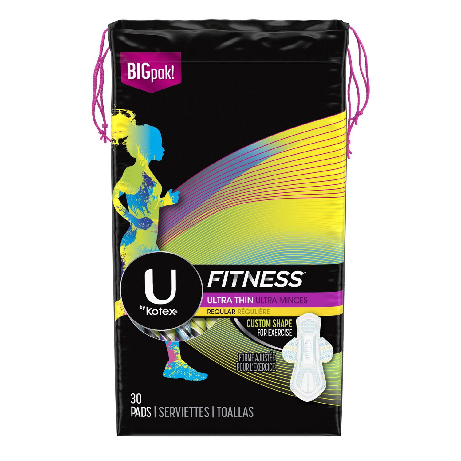 U by Kotex Fitness Ultra Thin Pads with Wings, Regular Absorbency