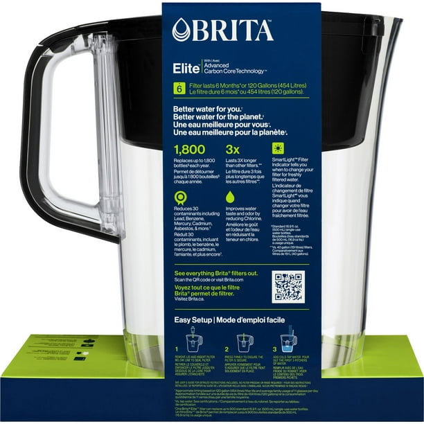 Brita Large 10 Cup Water Filter Pitcher with 1 Brita Elite Filter, Tahoe,  Black