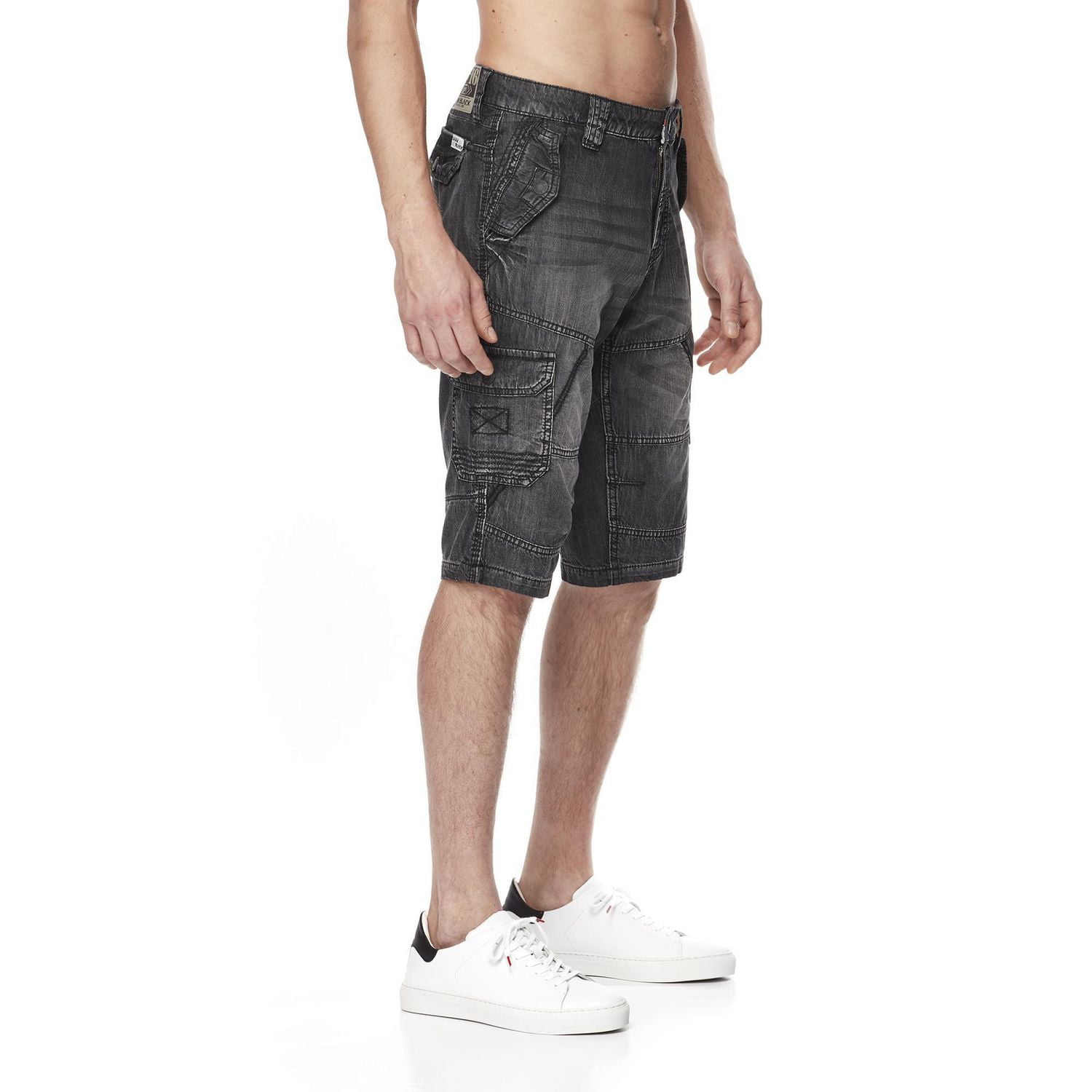 Dark Black Capri cargo en denim délavé pour hommes