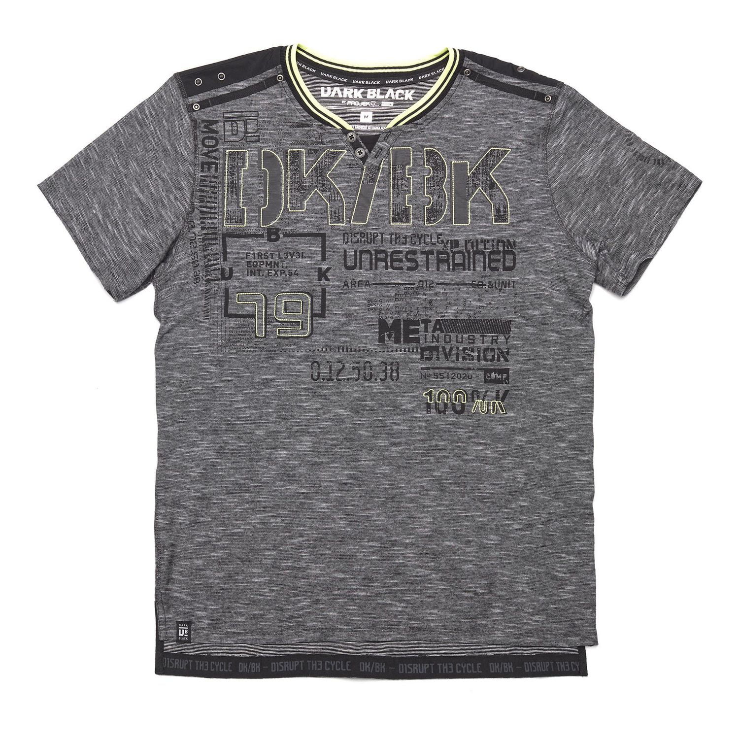 Dark Black Men's Short-Sleeve Henley Graphic T-Shirt