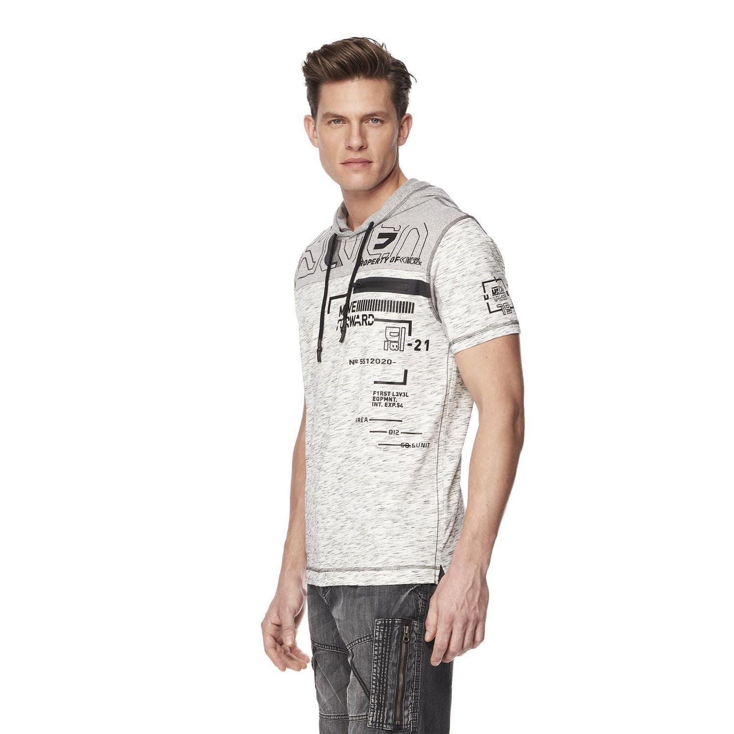 Dark Black Men's Hooded Short-Sleeve Graphic T-Shirt