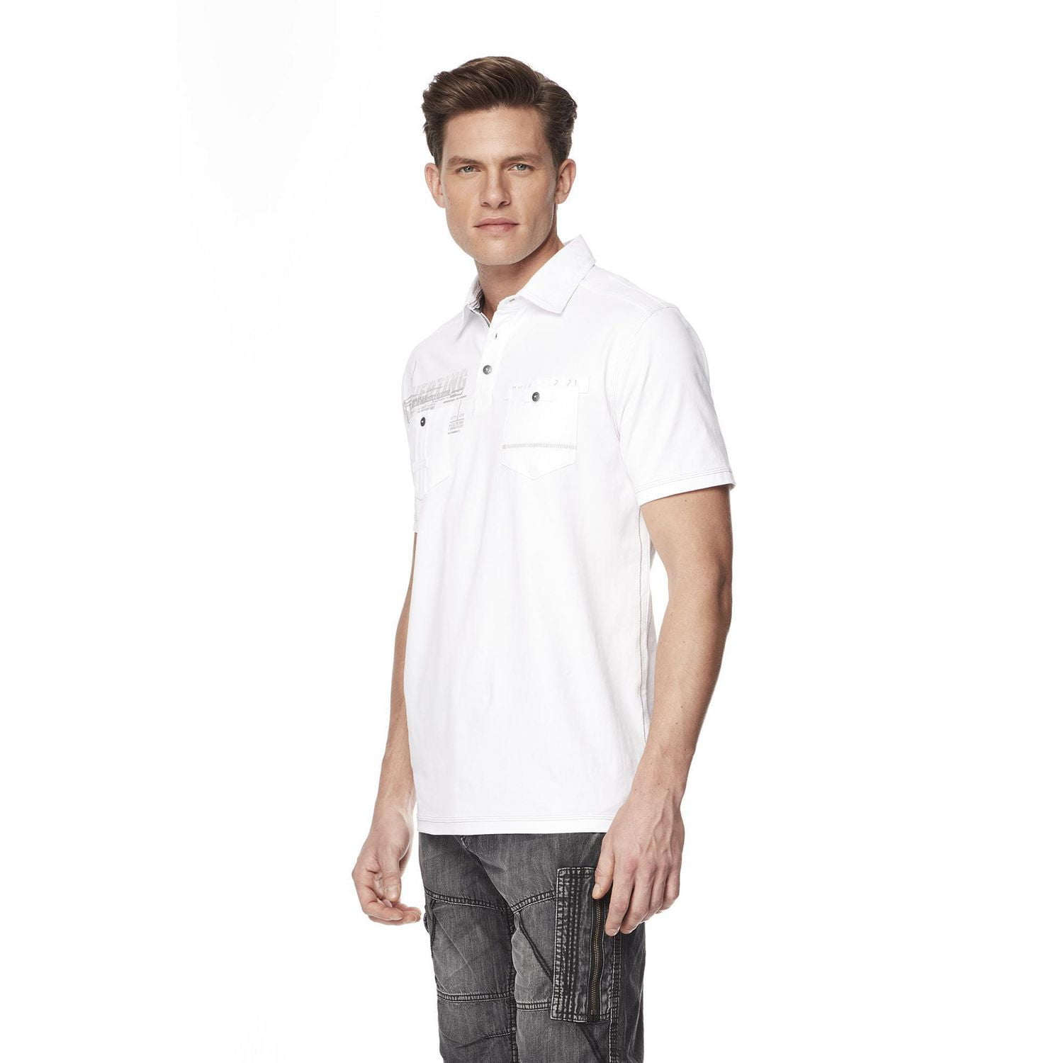 Dark Black Men's Short-Sleeve Graphic Polo with Pockets