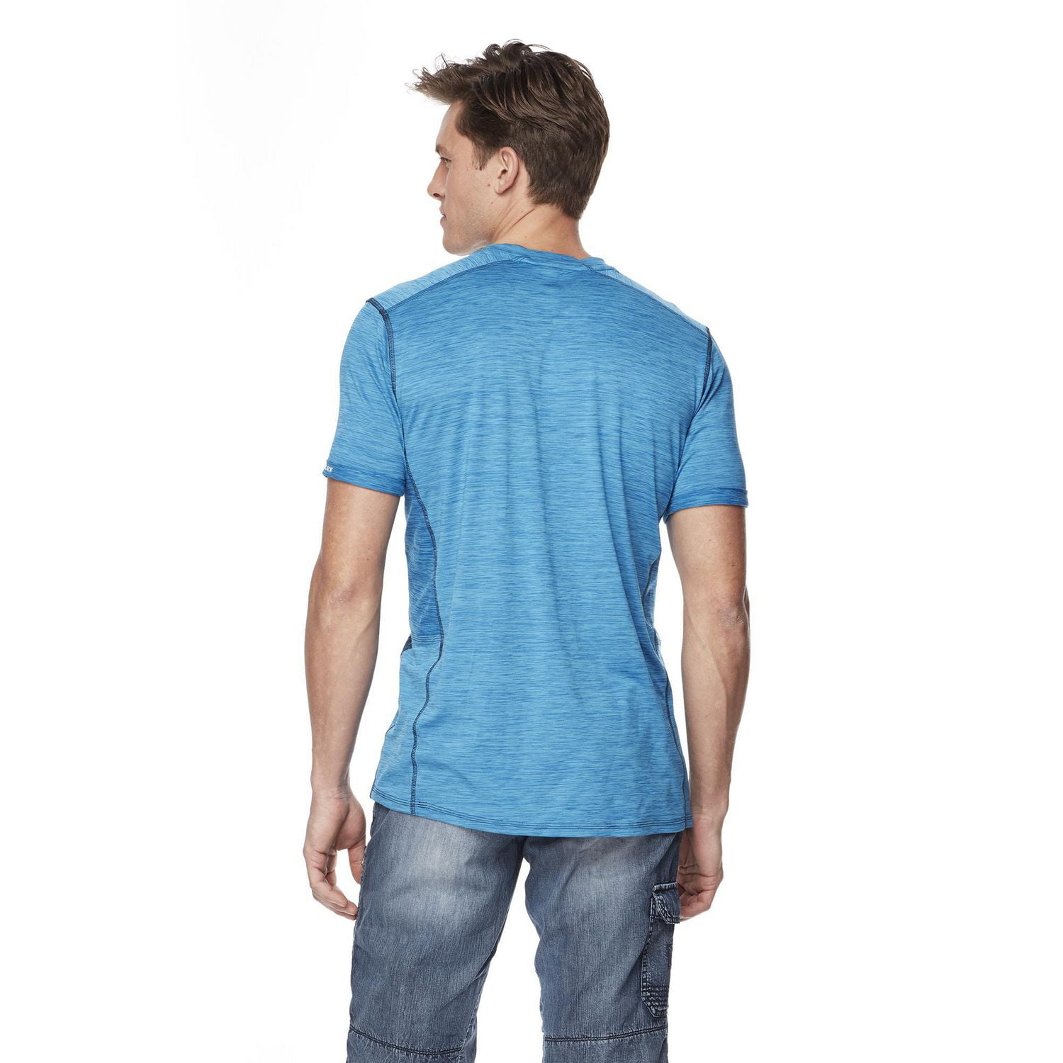 Dark Black Men's Short-Sleeve Graphic V-Neck T-Shirt with Peach Finish