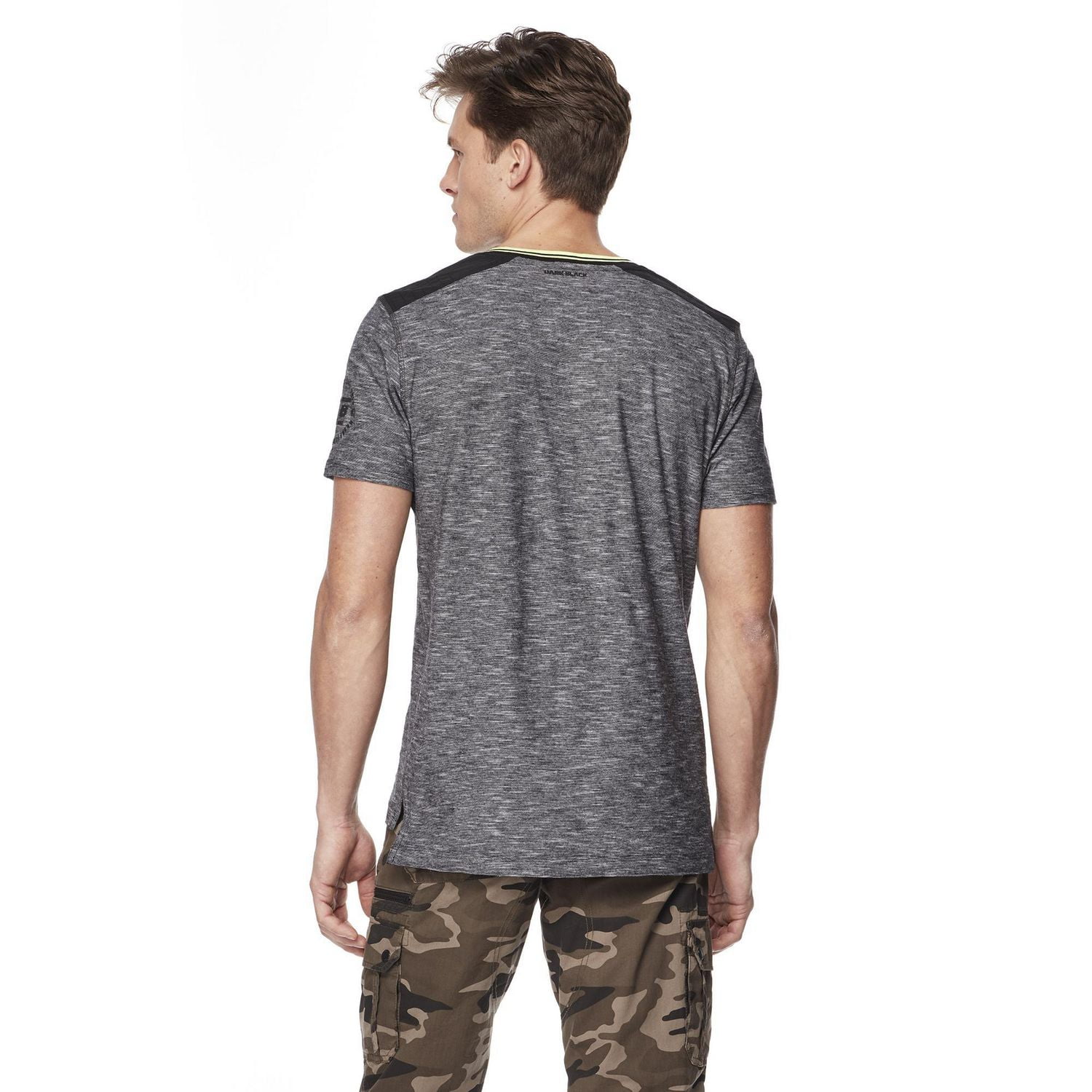 Dark Black Men's Short-Sleeve Henley Graphic T-Shirt