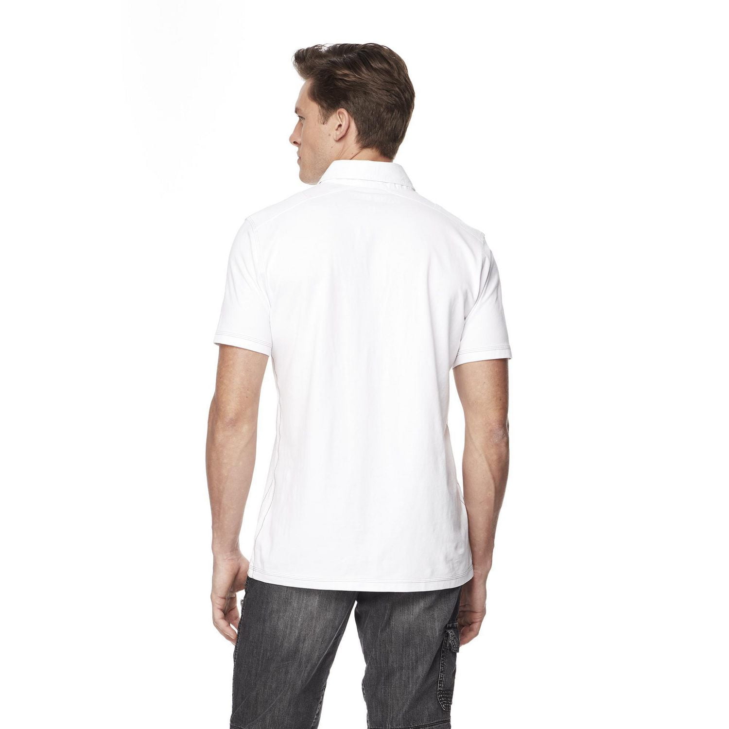 Dark Black Men's Short-Sleeve Graphic Polo with Pockets