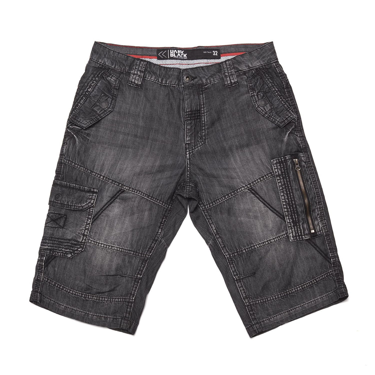 Dark Black Capri cargo en denim délavé pour hommes