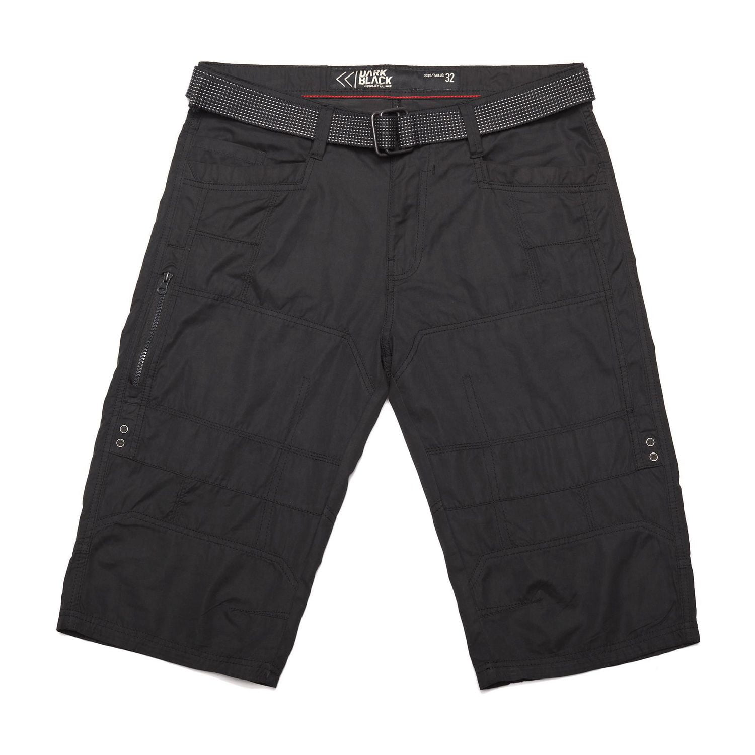 Dark Black Men's Solid Cargo Shorts With Two-Toned Belt