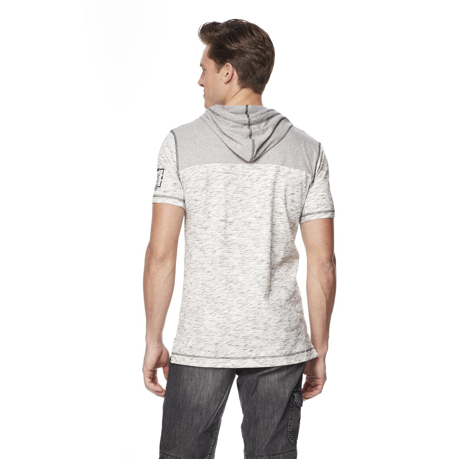 Dark Black Men's Hooded Short-Sleeve Graphic T-Shirt