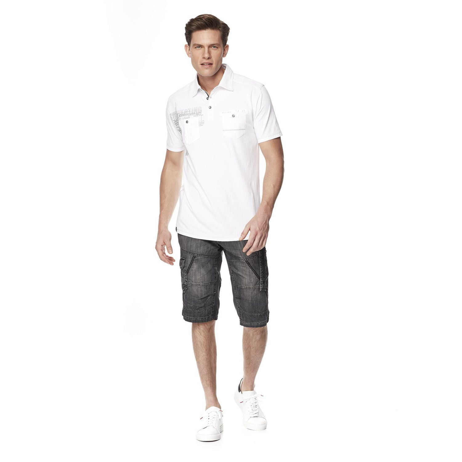 Dark Black Men's Short-Sleeve Graphic Polo with Pockets