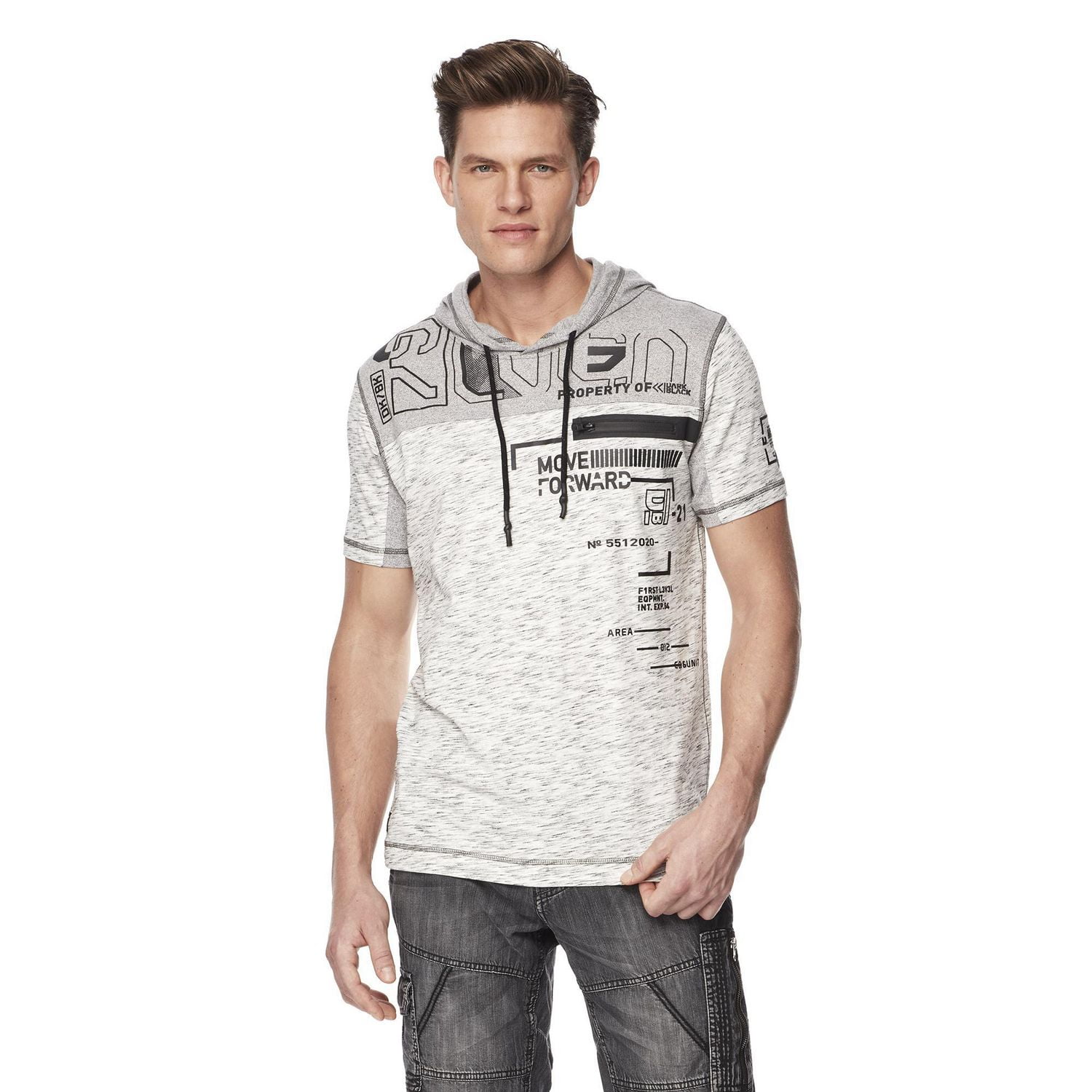 Dark Black Men's Hooded Short-Sleeve Graphic T-Shirt