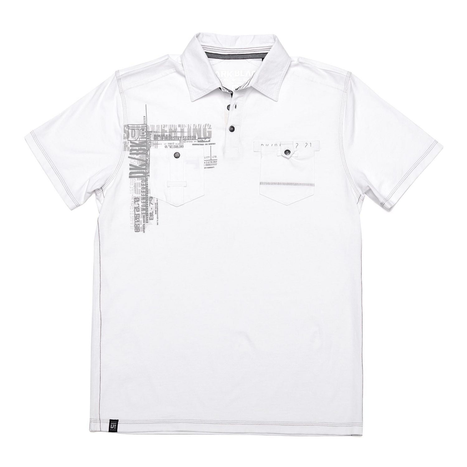 Dark Black Men's Short-Sleeve Graphic Polo with Pockets