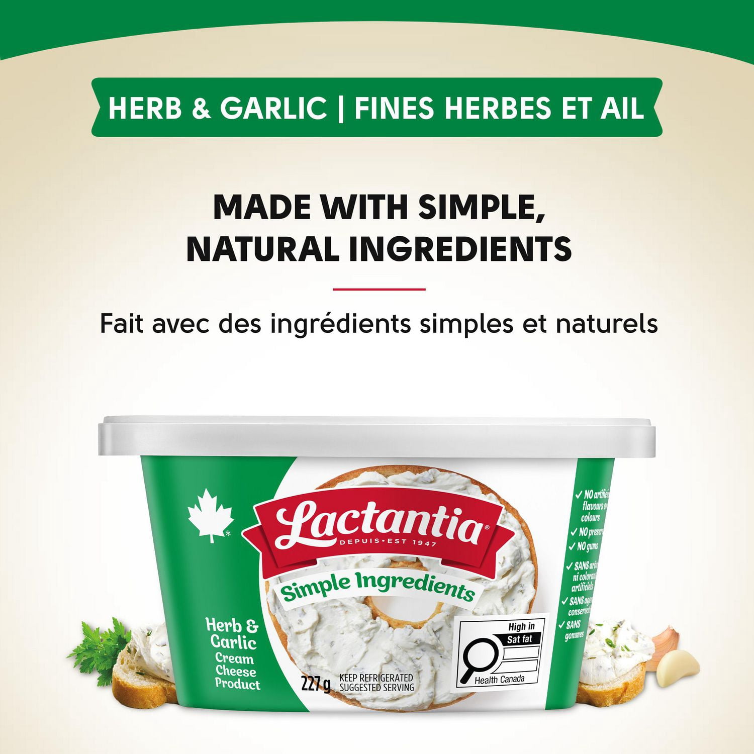 thumbnail image 2 of Lactantia Cream Cheese Herb and Garlic, Simple Ingredients, 2 of 7