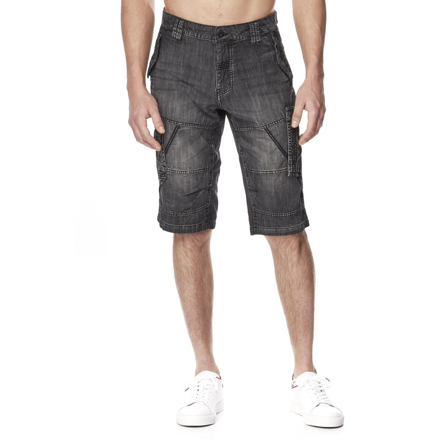 Dark Black Men's Super Lightweight Denim Cargo Capri | Walmart Canada