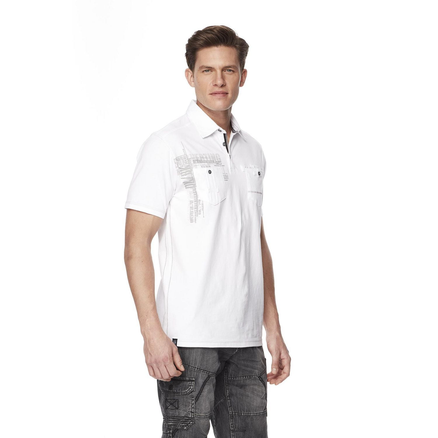 Dark Black Men's Short-Sleeve Graphic Polo with Pockets