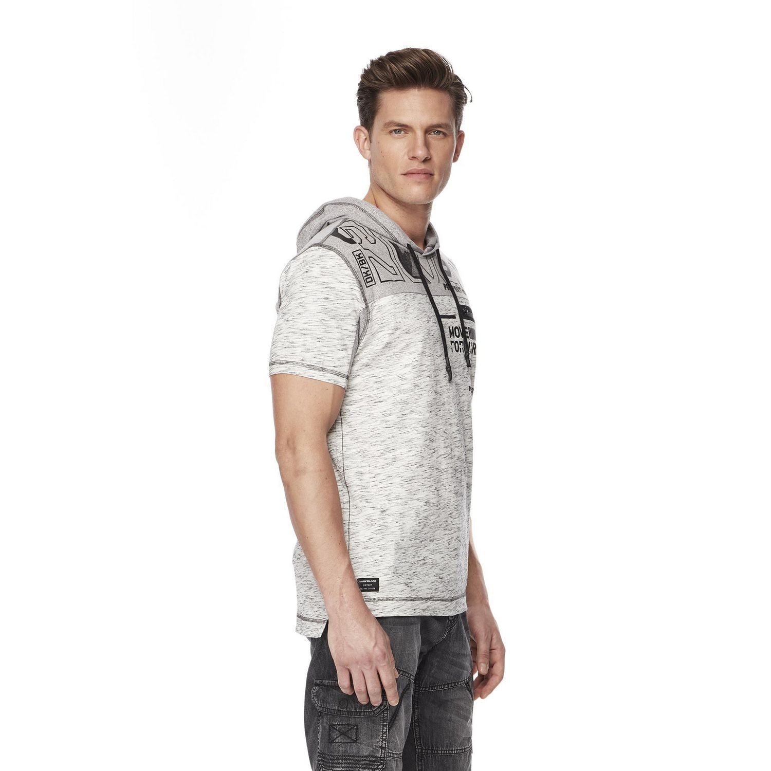 Dark Black Men's Hooded Short-Sleeve Graphic T-Shirt