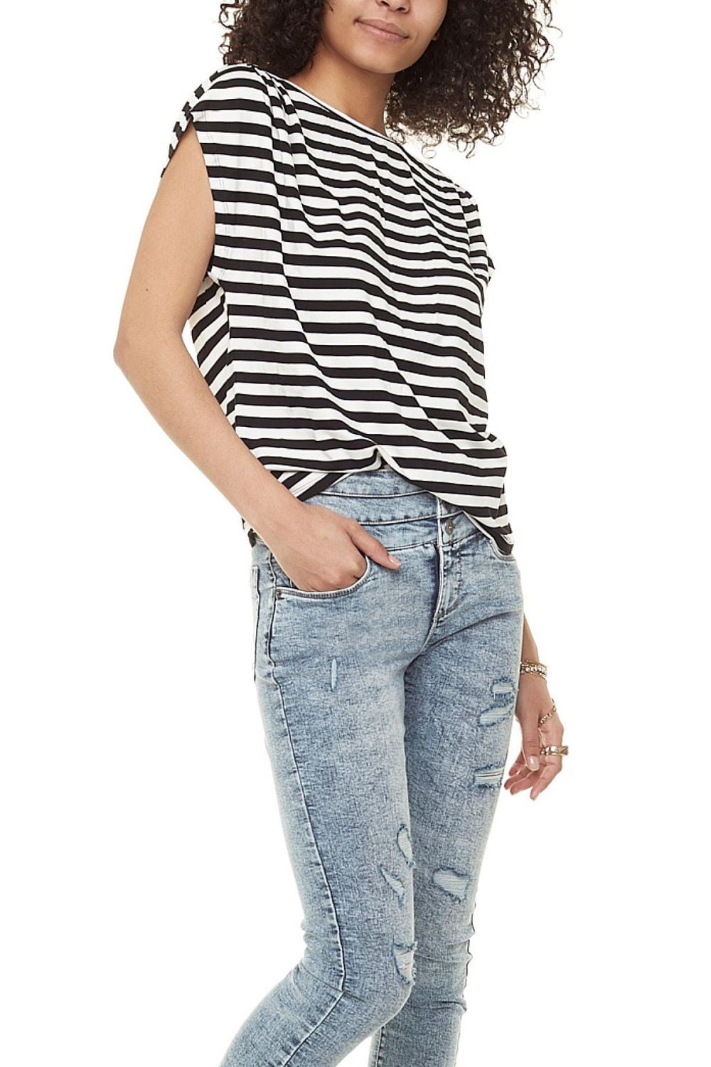 Jeaniologie ™ femme blouse noir blance Stripe