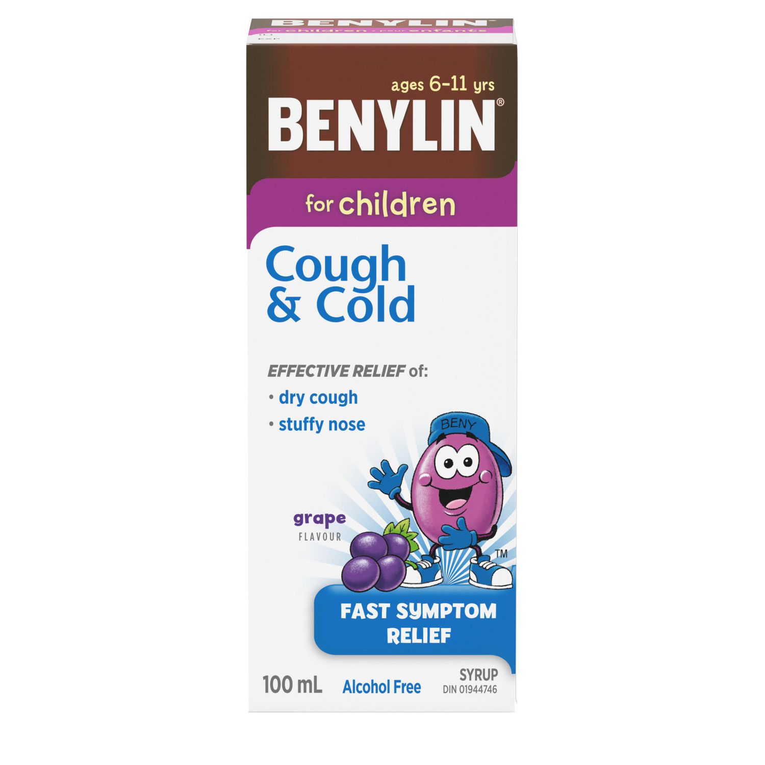 Benylin Children's Medicine, Cough & Cold Syrup, Grape, 100 mL