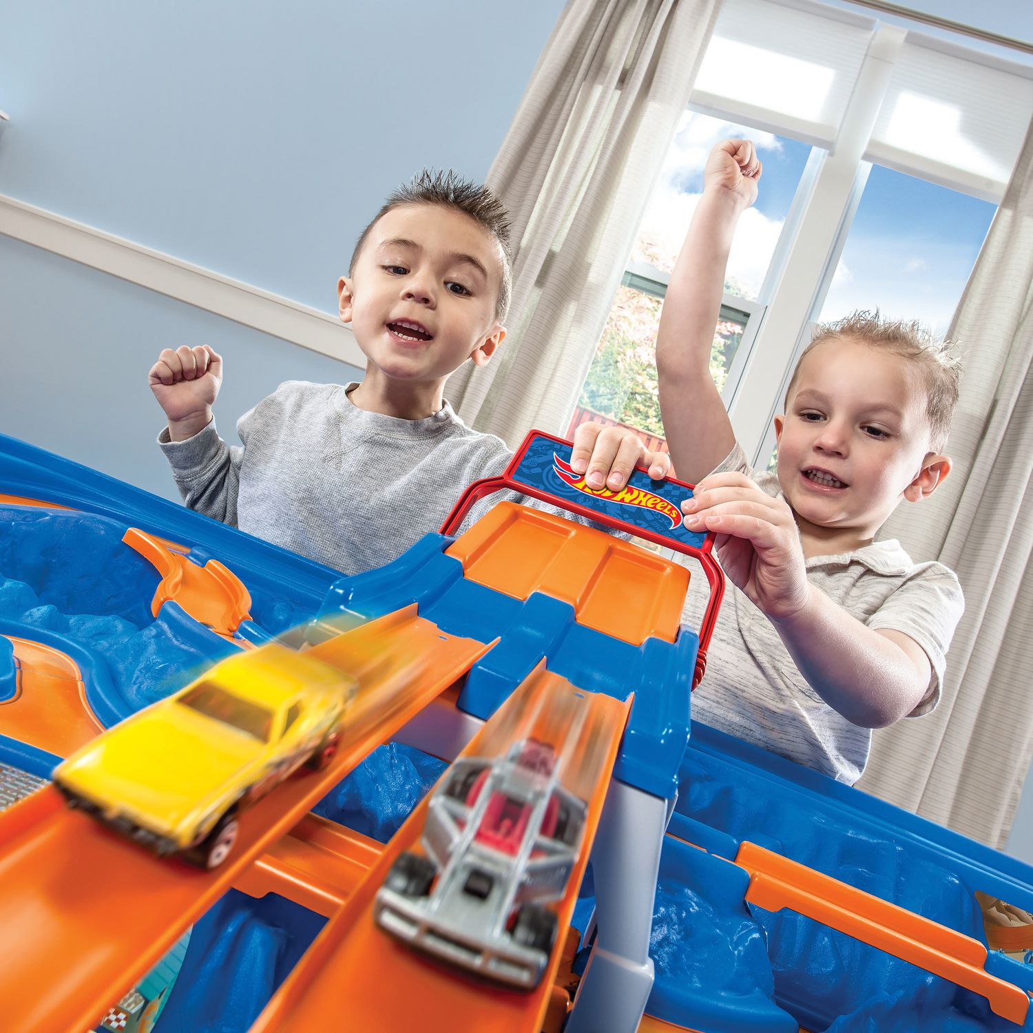 Hot wheels car & cheap track play table by step2