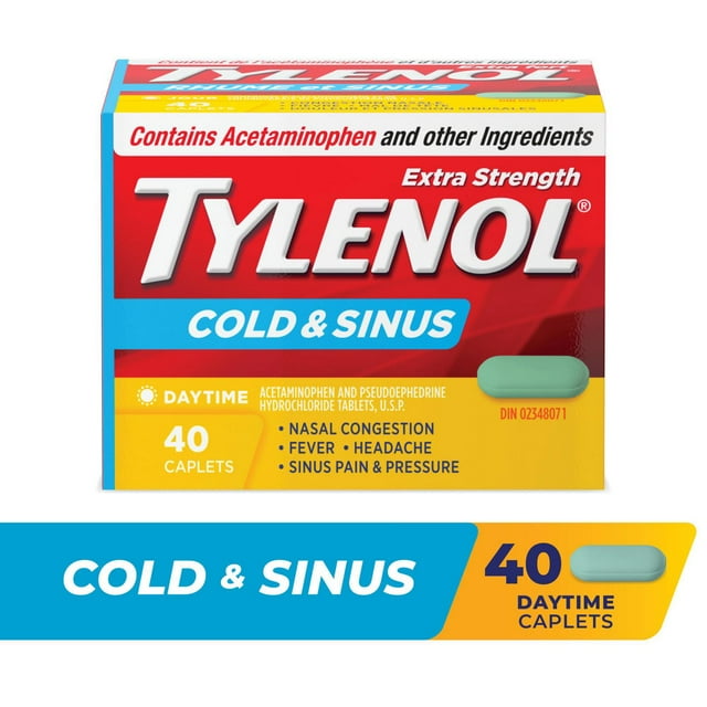 Tylenol Cold & Sinus Daytime, Extra Strength, Fever Relief, 500mg Acetaminophen, Pseudoephedrine Hydrochloride, 40 Caplets