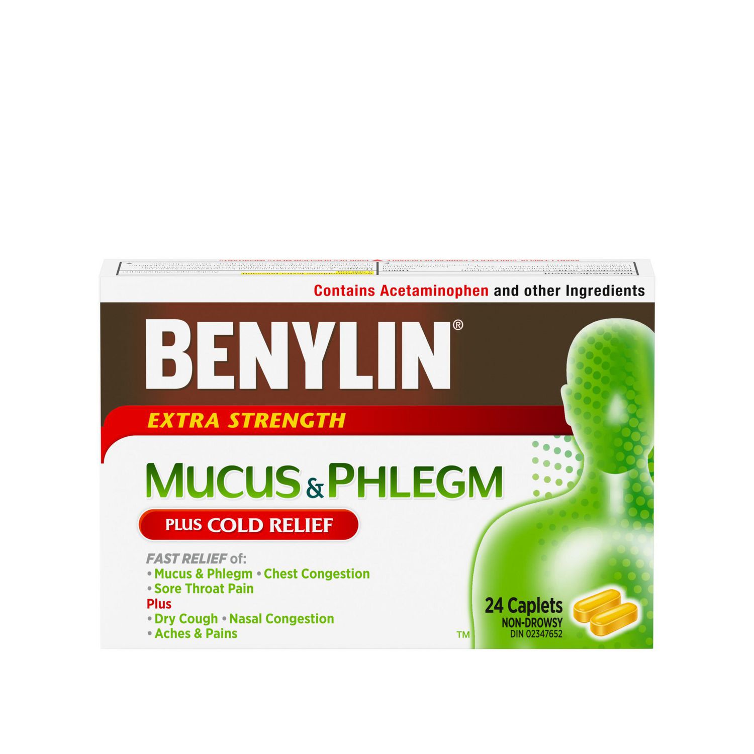 Benylin Extra Strength Mucus & Phlegm Plus Cold Relief Caplets, 24 Count