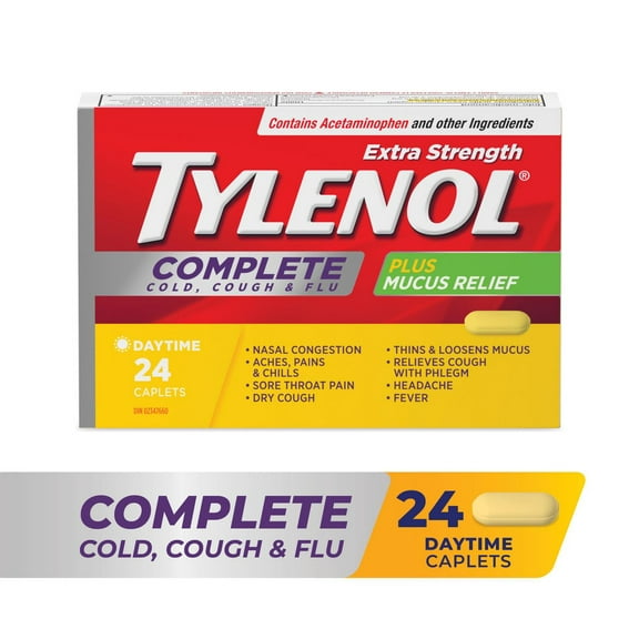 Tylenol Extra Strength Complete Cold, Cough & Flu Relief Day, 24 Caplets