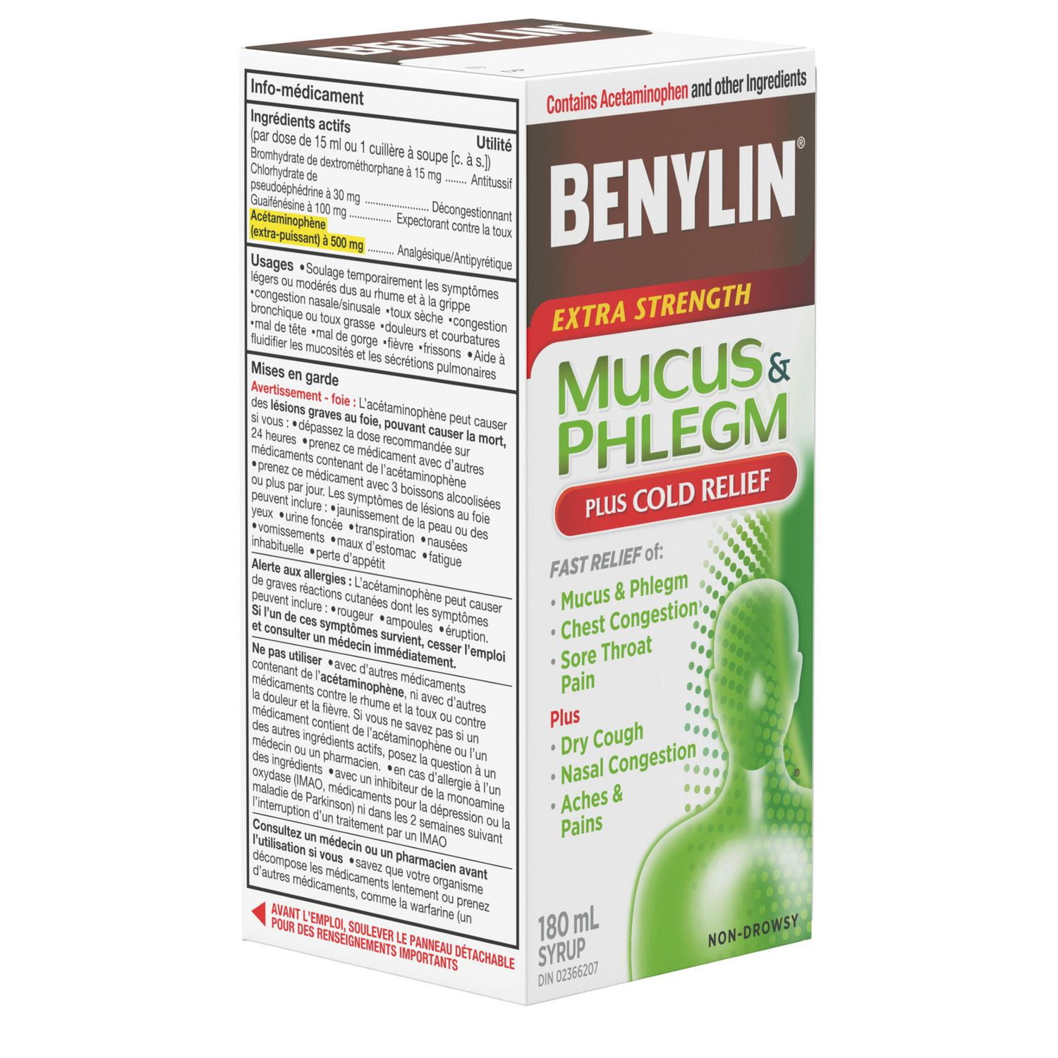 Benylin Extra Strength Mucus & Phlegm Plus Cold Relief Syrup Day, 180 mL