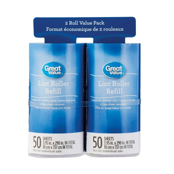 Great Value Lint Roller Refill, 2 rolls x 50 sheets
