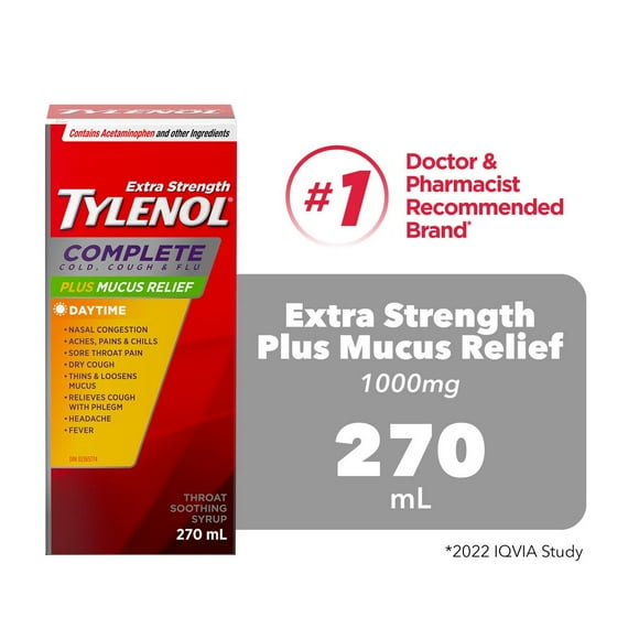 Tylenol Extra Strength Complete Cold, Cough, Flu & Mucus Soothing Syrup, Day, 270 mL