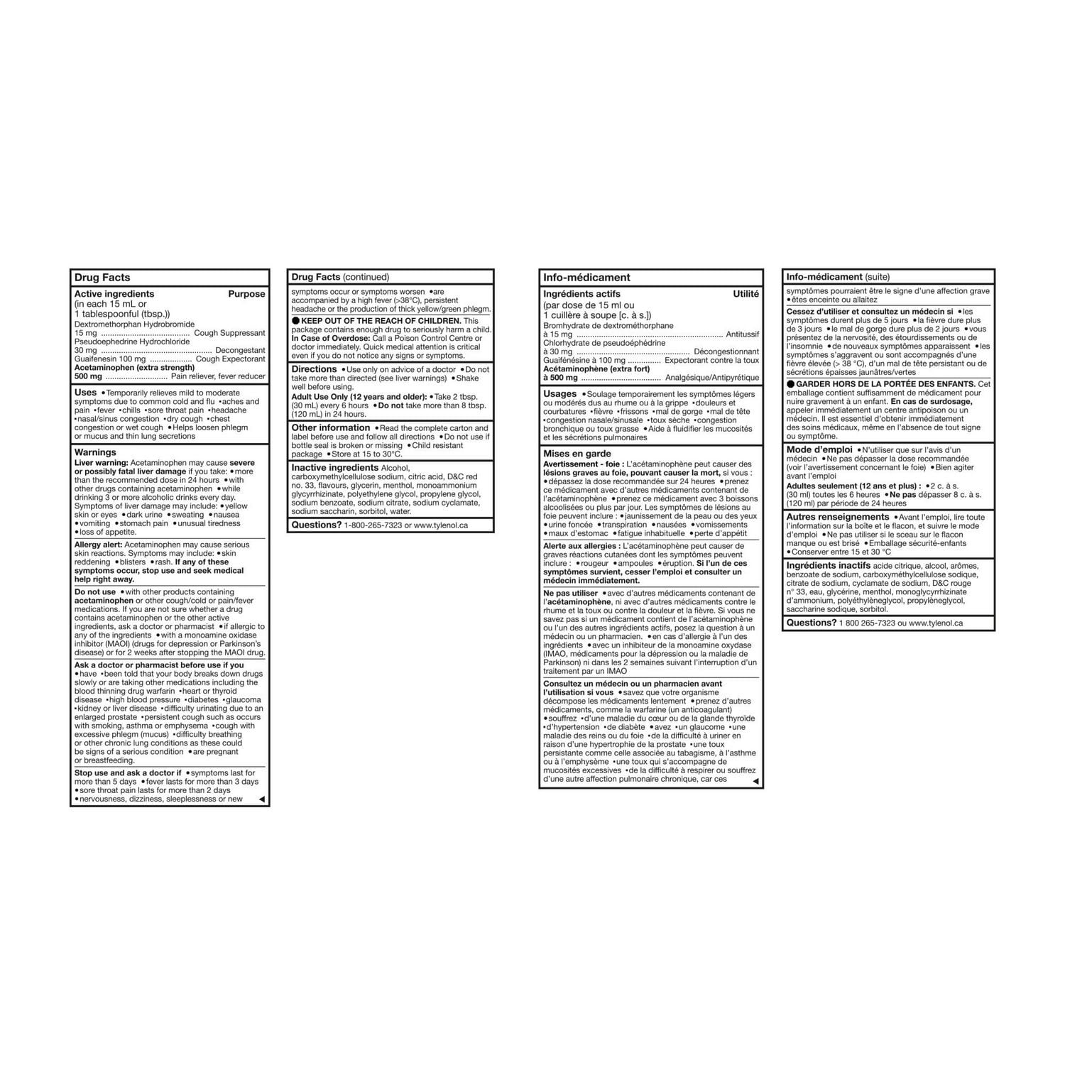 Tylenol Extra Strength Complete Cold, Cough, Flu & Mucus Soothing Syrup, Day, Recommended for adults. 270 mL