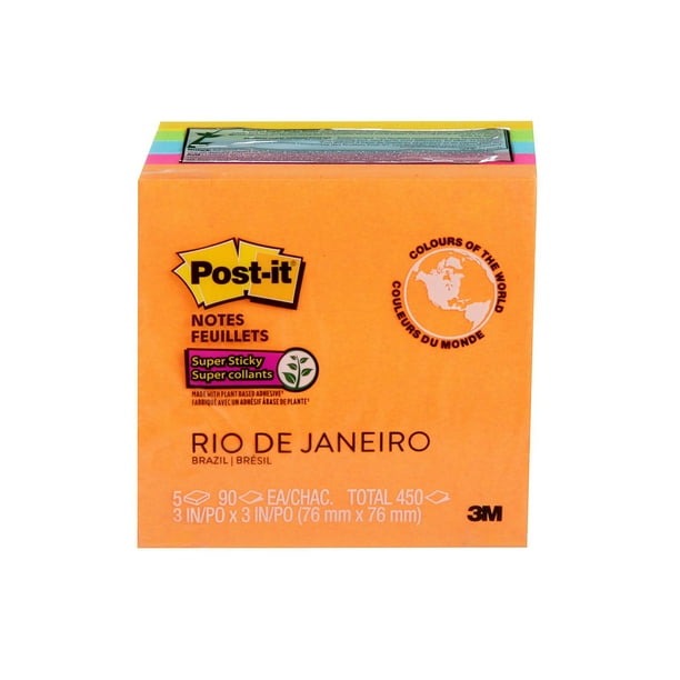 Post-it® Super Sticky Notes, 76 x 76 mm, Rio de Janeiro Collection,  654-5SSUC