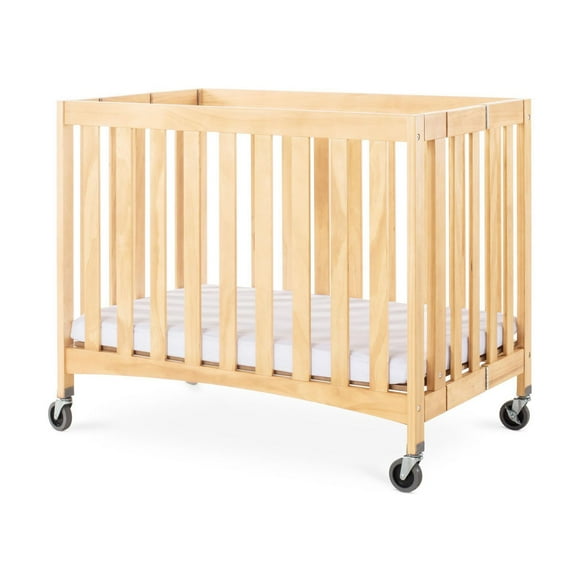 Travel Sleeper® Compact Folding Wood Crib w/ 2" Foam Mattress and Oversized Casters, Natural