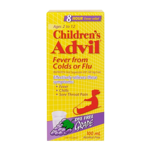 Children's Advil Fever from Colds Or Flu Suspension Dye-Free Grape 100 mL, 100mL