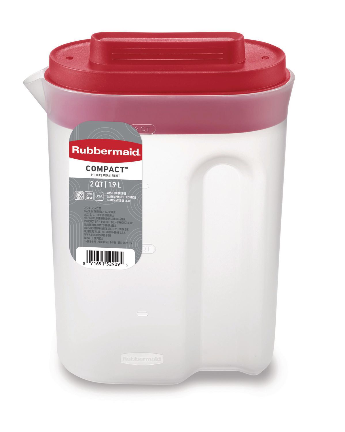 Rubbermaid Compact Pitcher, Plastic Pitcher with