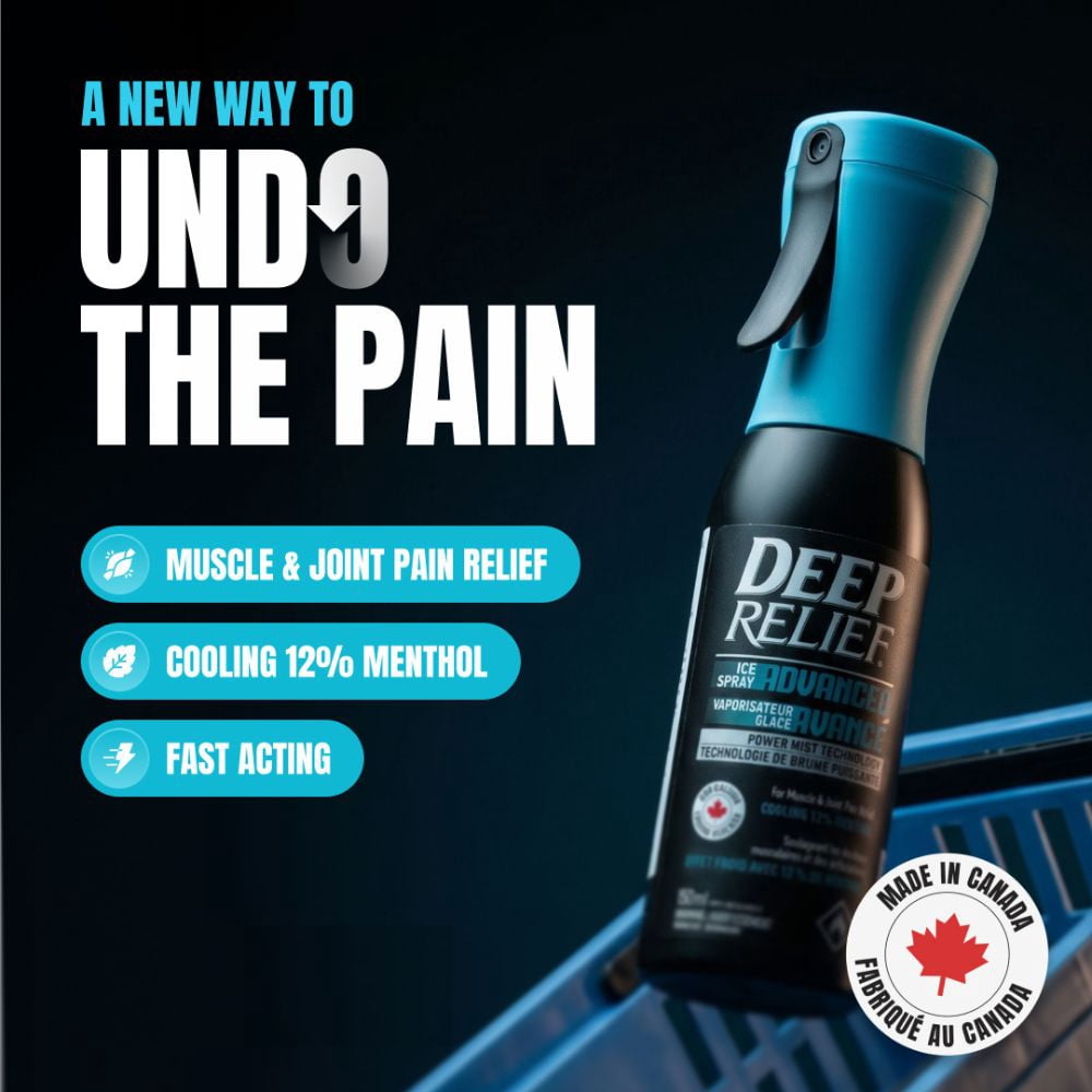 Deep Relief Vaporisateur Glacé Avancé | Soulagement rapide par le froid pour les muscles et les articulations | Formule rafraîchissante à 12 % de menthol | Non gras, séchage rapide | Fabriqué au Canada – 150 mL