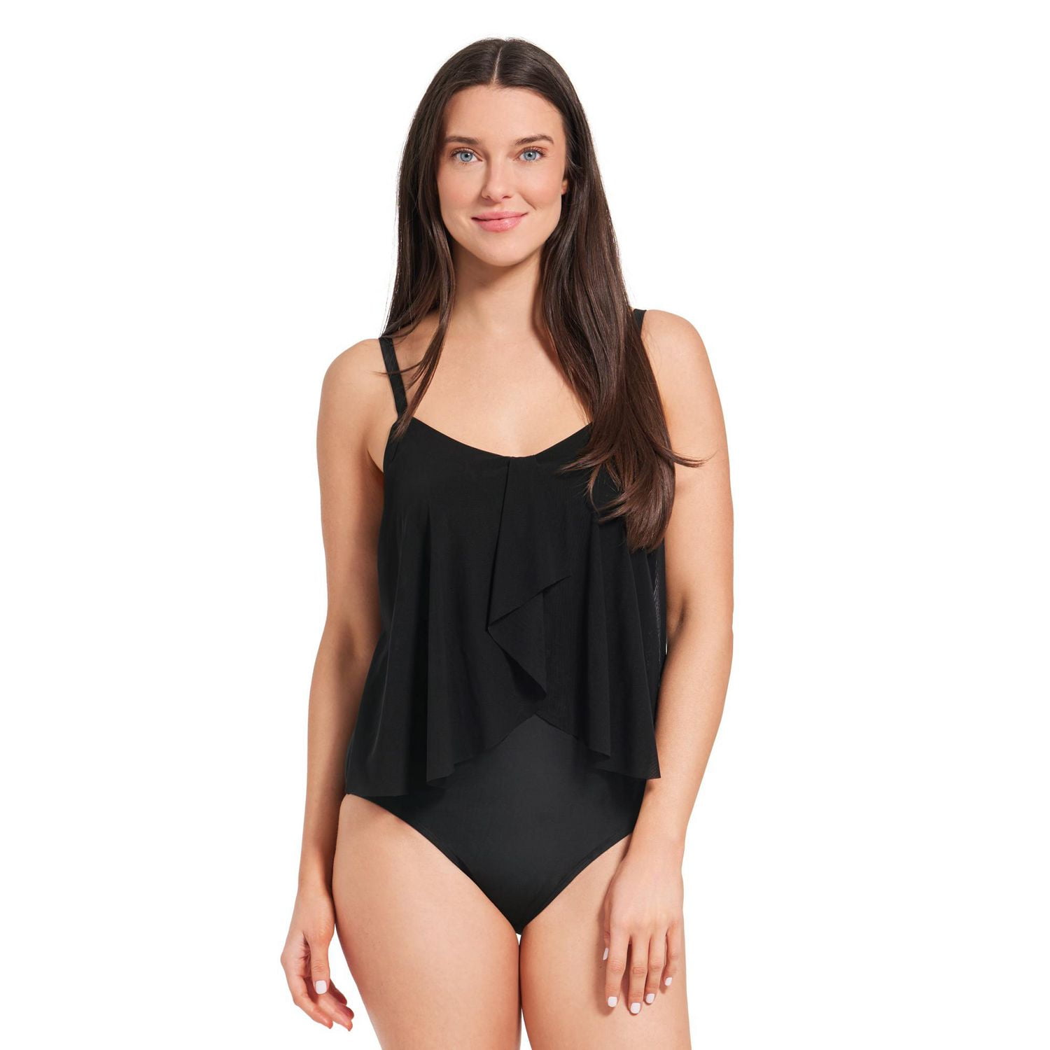 Krista Women's Scoop Neck Mesh Tiered One Piece Swimsuit