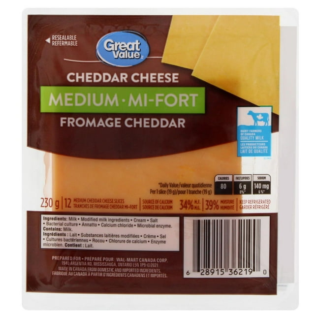 Great Value Medium Cheddar Cheese Slices