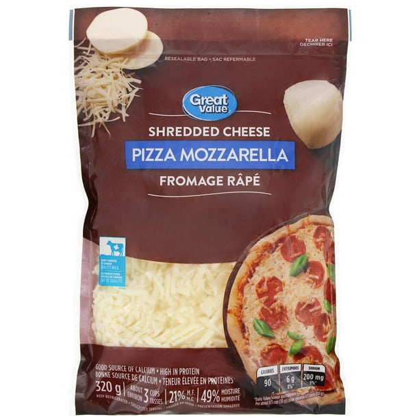 Fromage pizza mozzarella Great Value 1 kg