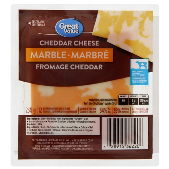 Tranches de fromage cheddar marbré Great Value