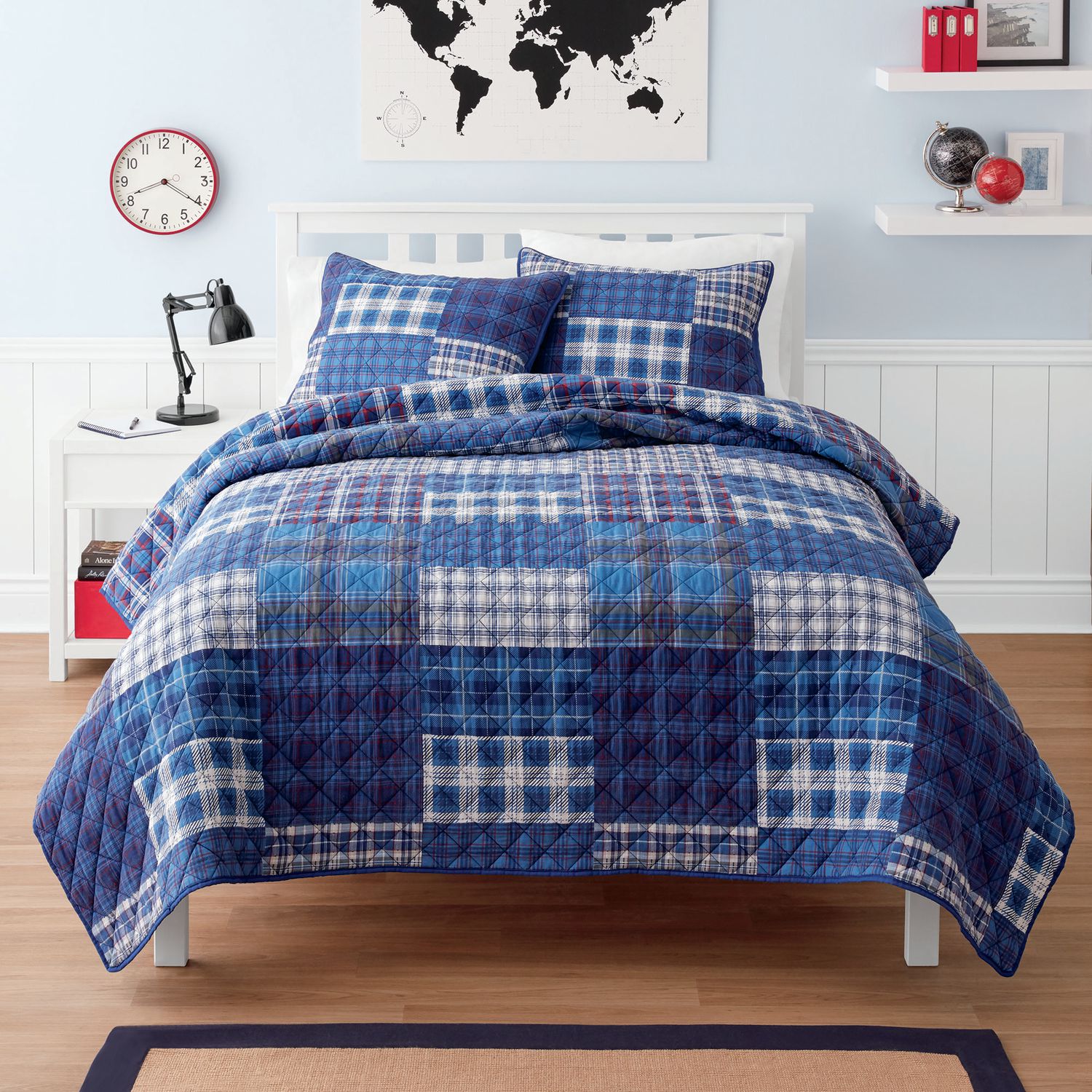 Mainstays Kids Reversible Madras Plaid Quilt set Walmart Canada