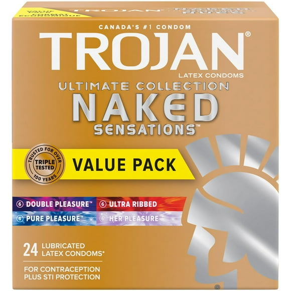 Trojan Naked Sensations Ultimate Collection Variety Pack Lubricated Condoms, 24 Lubricated Latex Condoms
