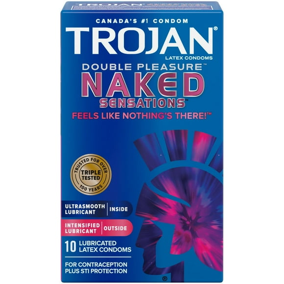 Trojan Naked Sensations Double Pleasure Condoms, Extra Lubricated Inside & Out, 10 Lubricated Latex Condoms