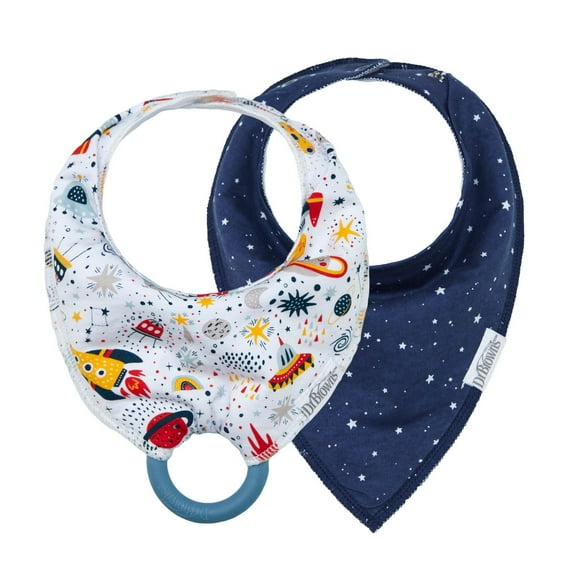 Dr. Brown’s® Bandana Bibs with Removable Teether, Rocketships and Blue Stars, 2 pack