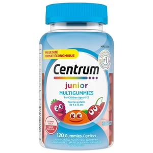 Centrum Junior MultiGummies Multivitamin and Multimineral Supplement, Cherry, Berry, and Orange Flavours