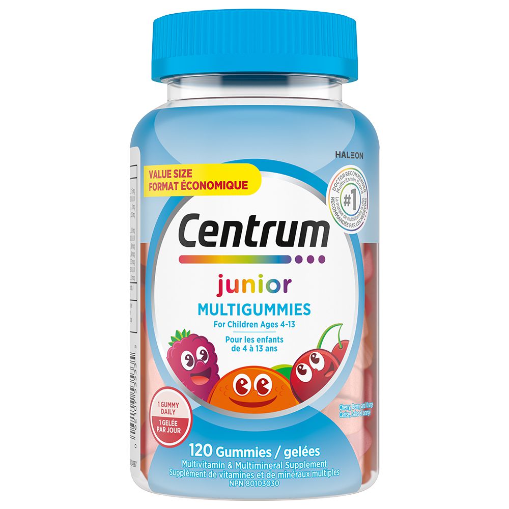 Centrum Junior MultiGummies Multivitamin and Multimineral Supplement, Cherry, Berry, and Orange Flavours