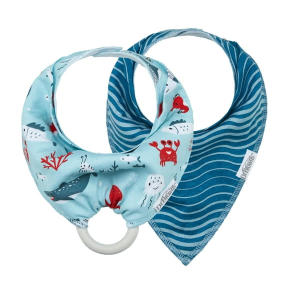 Dr. Brown’s® Bandana Bibs with Removable Teether, Sea Creatures and Blue Waves, 2 pack