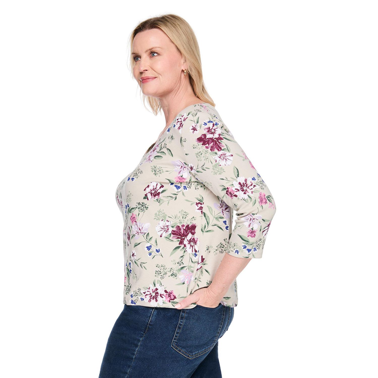 T-shirt imprimé à col henley Karen Scott Plus pour femmes