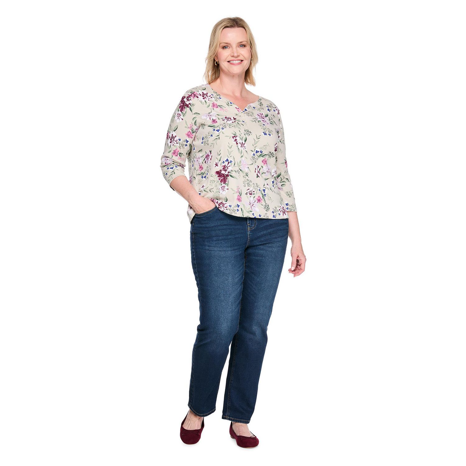 T-shirt imprimé à col henley Karen Scott Plus pour femmes