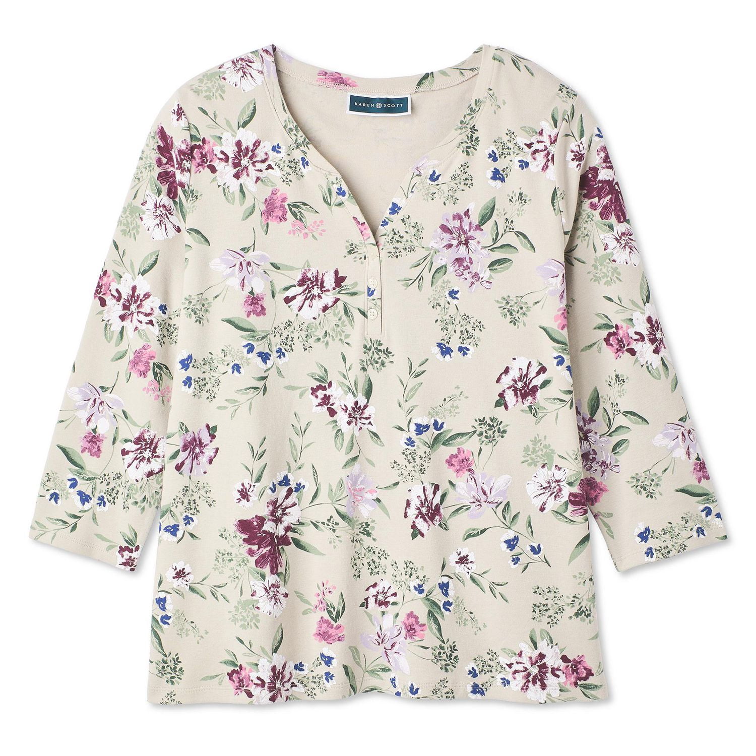 Karen Scott Women's Plus Henley Printed T-Shirt